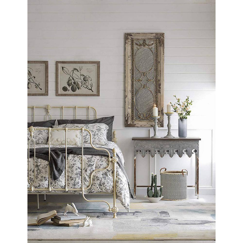 Scalloped Edge 36" Metal & Wood Console Table with Distressed Finish