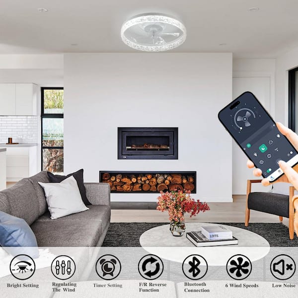 20 in. Indoor Low Profile Ceiling Fans with Lights, Remote DC Quiet Motor Stepless Dimmable 6 Speeds for Bedroom-White