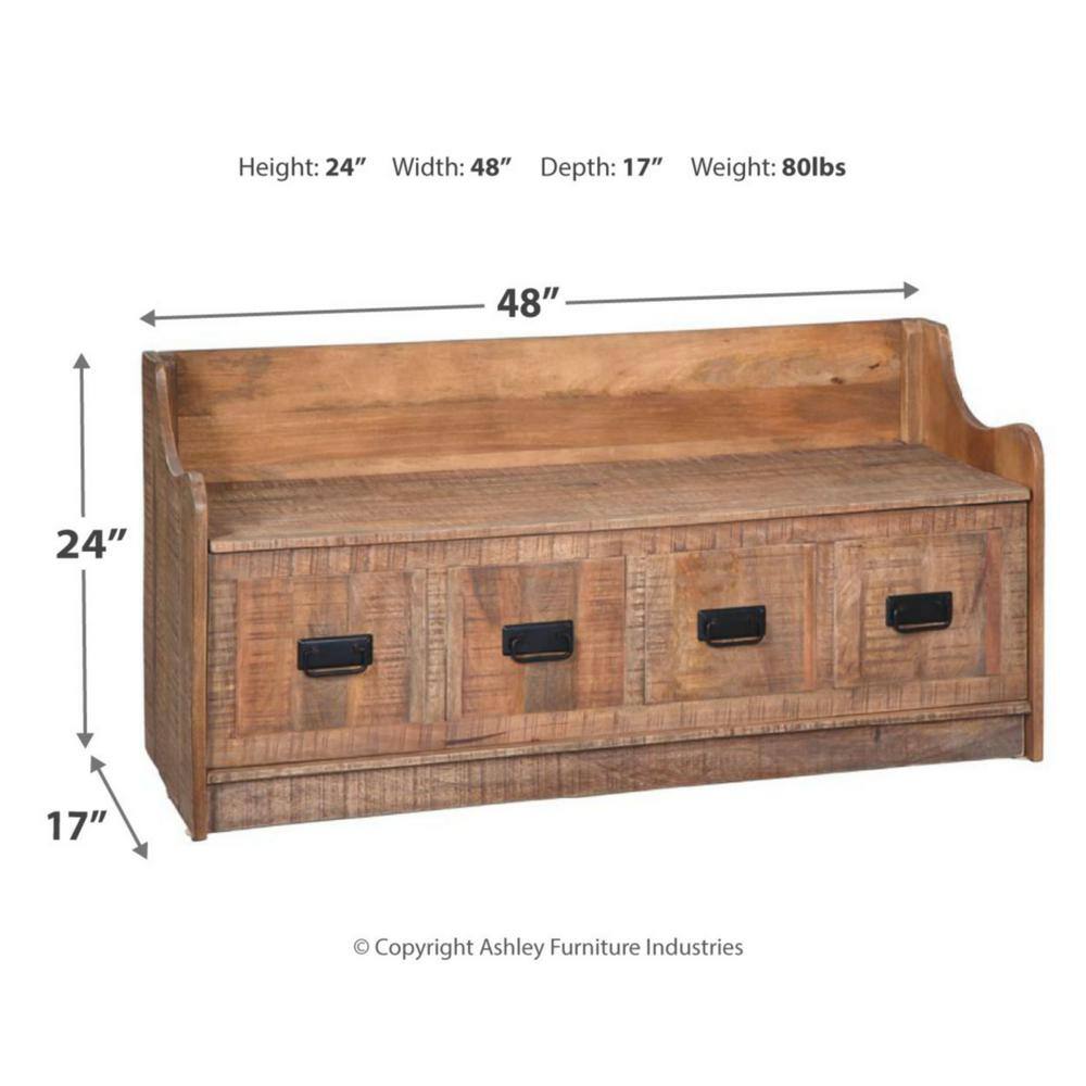 Garrettville Light Brown Solid Wood Storage Bench with Faux Drawers