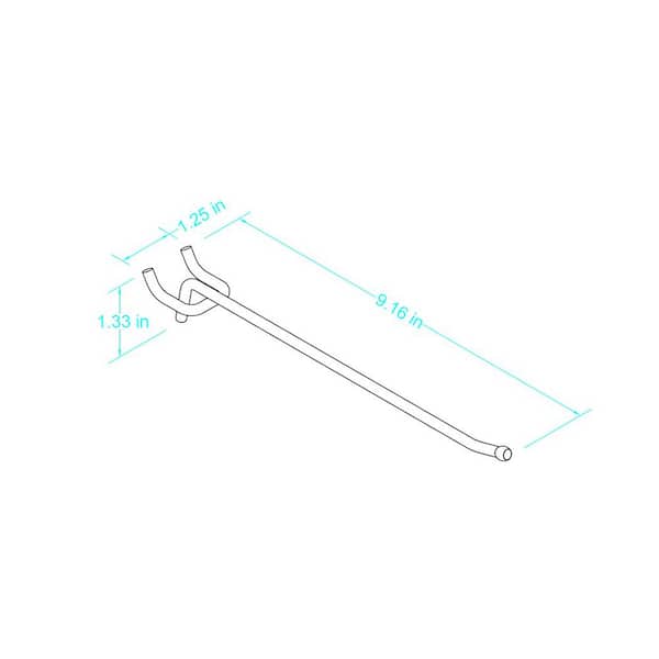 8 in. Single Peg Hook in Powder Coated Black Steel (Fits 1/4 in. Pegboards)