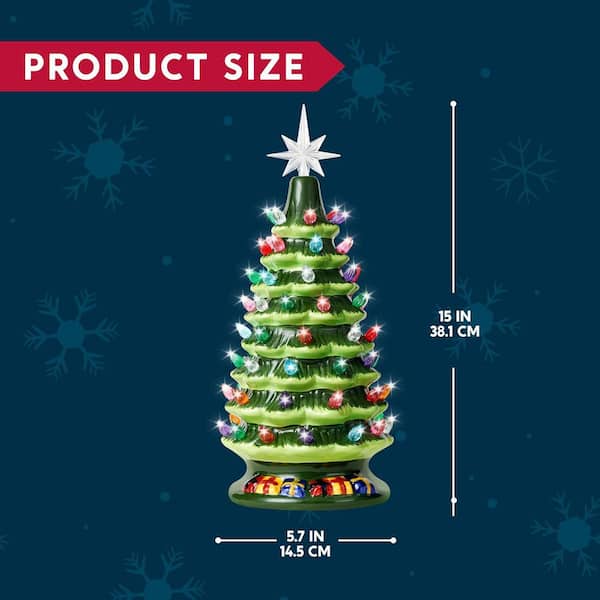 15 in. Tabletop Prelit Ceramic Christmas Tree with 70 Multicolor Lights