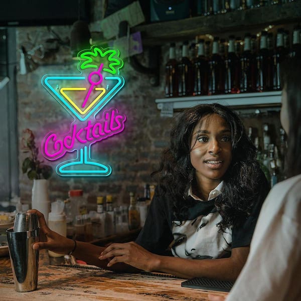Cocktail Glass LED Neon Sign Dimmable USB Powered Neon Wall Light