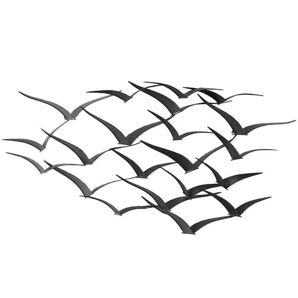 Litton Lane Metal Black Sleek Flying Flock Of Bird Wall Decor