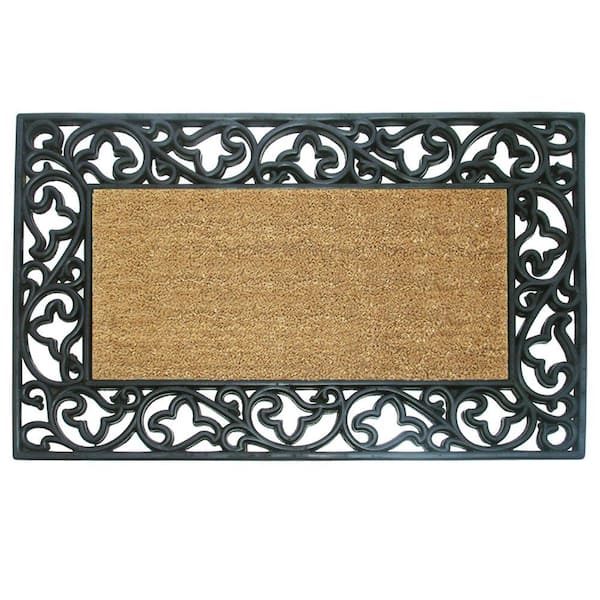 Nedia Home Wrought Iron with Coir Insert and Acanthus Border 22 in. x 36 in. Rubber Coir Door Mat