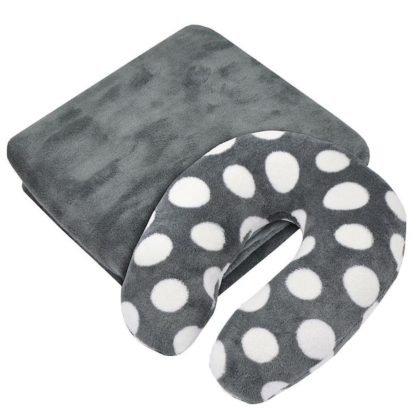 Vue Jet Set Polyester Throw and Neck Roll Gray Gift Set