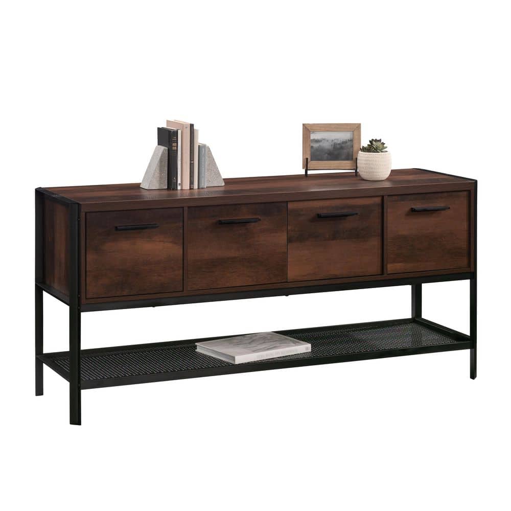 Barrel Oak and Black Metal 2-Drawer Office Credenza
