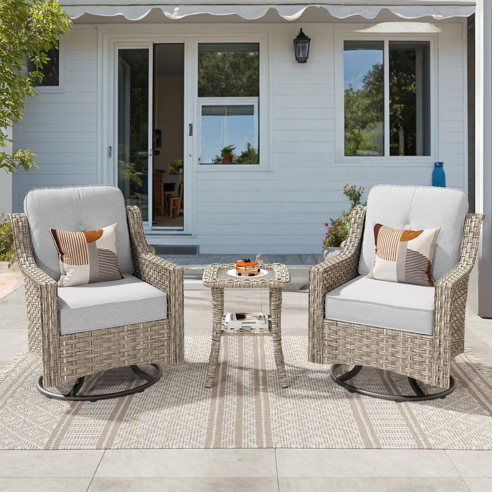 Lumina 3-Piece Wicker Outdoor Rocking Chair Set with Gray Cushions price history on PriceWatchPro