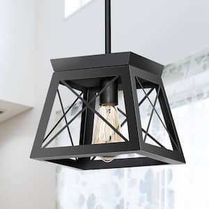 1-Light Matte Black Lantern Metal Pendant Light,Vintage Industrial Farmhouse Basket Chandelier for Bedroom,Kitchen