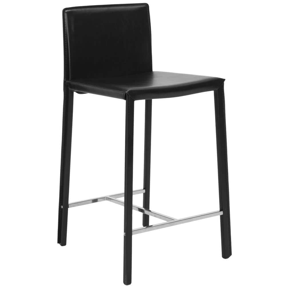 Jason 24'' Black Leather and Metal Counter Stools, Set of 2