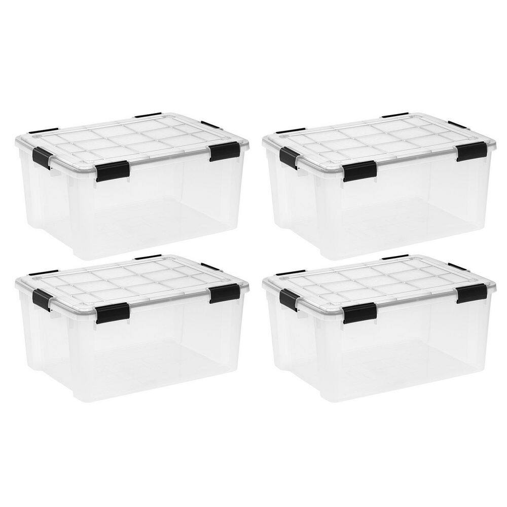 60 Qt. /15 Gal Plastic Storage Bins with Sealed Lids, Clear Gasket Box, Airtight Containers 4Pk