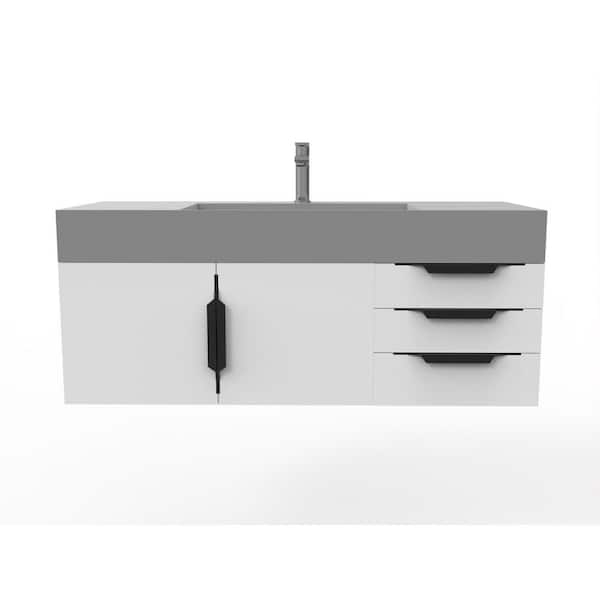 castellousa Maranon 48 in. W x 19 in. D x 19.75 in. H Bath Vanity in Matte White with Black Trim and Gray Solid Surface Top