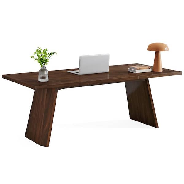 BYBLIGHT 70.9 in. Rectangle Brown Wood Executive Desk with Sturdy Legs for Home Office