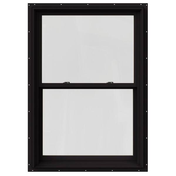 JELD-WEN 33.375 in. x 60 in. W-2500 Series Black Painted Clad Wood Double Hung Window w/ Natural Interior and Screen