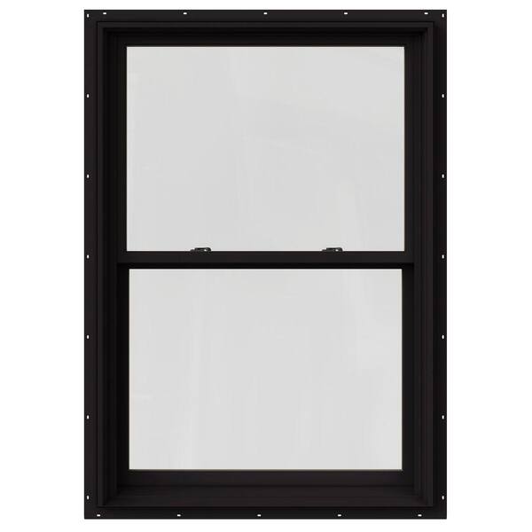 JELD-WEN 37.375 in. x 60 in. W-2500 Series Black Painted Clad Wood Double Hung Window w/ Natural Interior and Screen