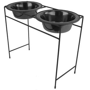 Modern Double Diner Feeder with Stainless Steel Cat/Dog Bowls, Black Chrome