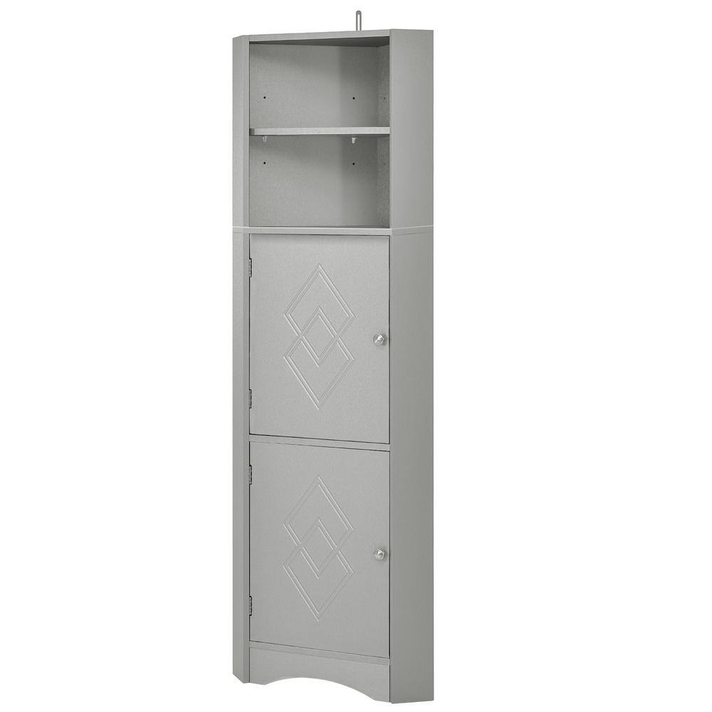 14.96 in. W x 14.96 in. D x 61.02 in. H Gray Linen Cabinet with 2-Doors and