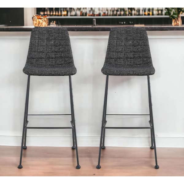29.73 in. Black Low Back Metal Bar Chair with Fabric Seat Set of 2