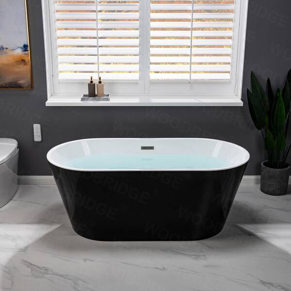 Kolt 59 in. Acrylic FlatBottom Double Ended Bathtub with Brushed Nickel Overflow and Drain Included in Black