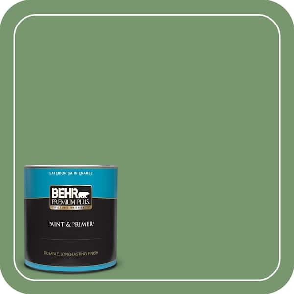 BEHR PREMIUM PLUS 1 qt. #PPU11-03 Botanical Green Satin Enamel Exterior Paint & Primer