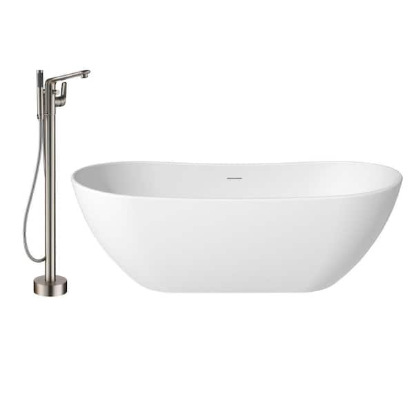 CASAINC 71.46 in. x 32.28 in. Soaking Non-Whirlpool Flatbottom Bathtub with Center Drain and Shower Faucet in Matte White
