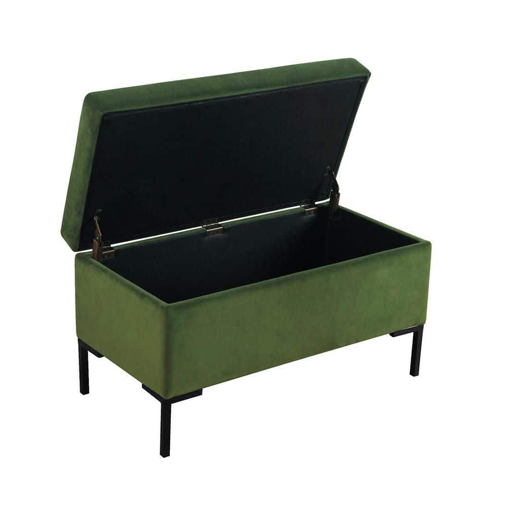 Green Velvet Storage Bench with Black Metal Legs