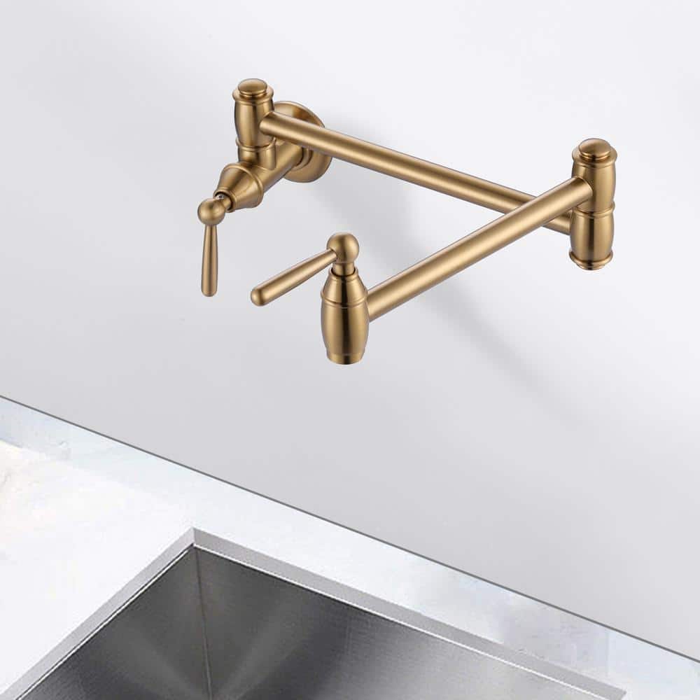 Brushed Gold Brass Wall Mounted Double Handle Pot Filler