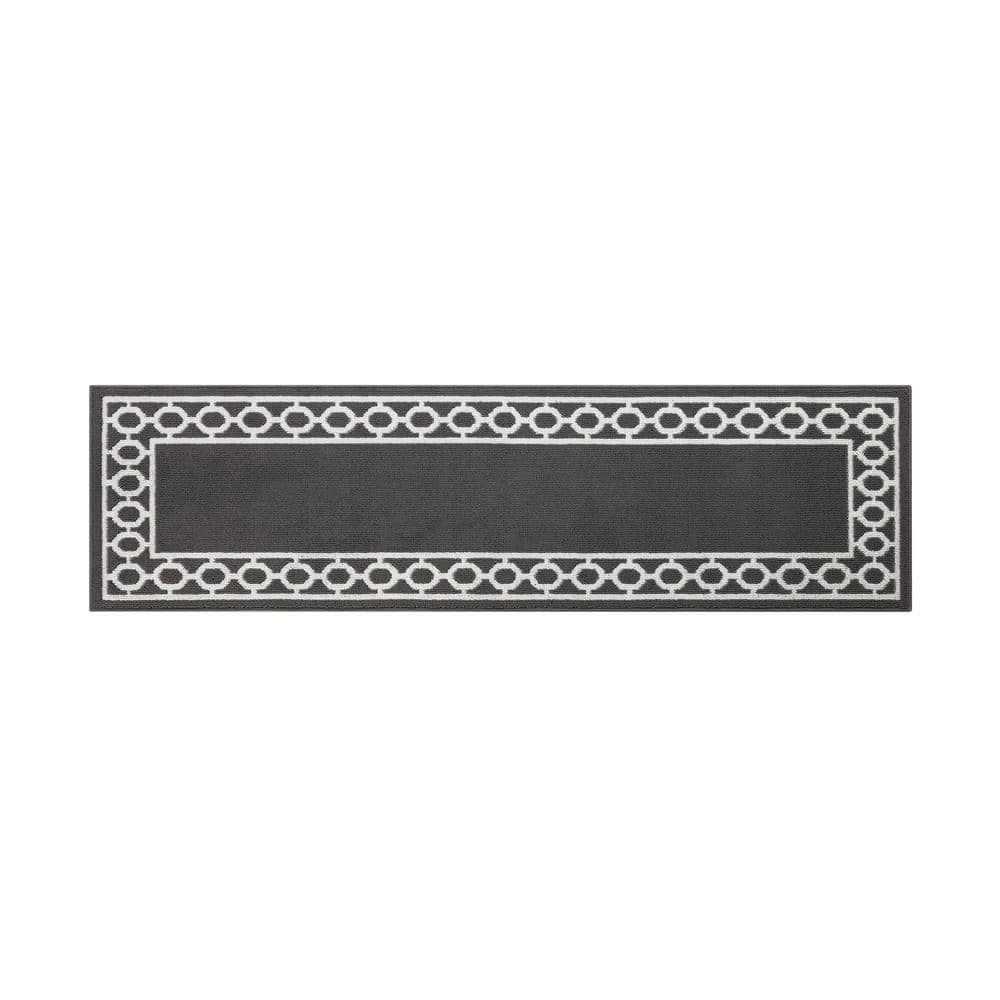 Dark Grey and White Tufted Trellis Runner Rug, 26" x 72"