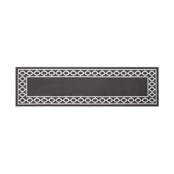 Jean Pierre Christine Border 2 ft. x 6 ft. Dark Gray/White Trellis Runner Rug