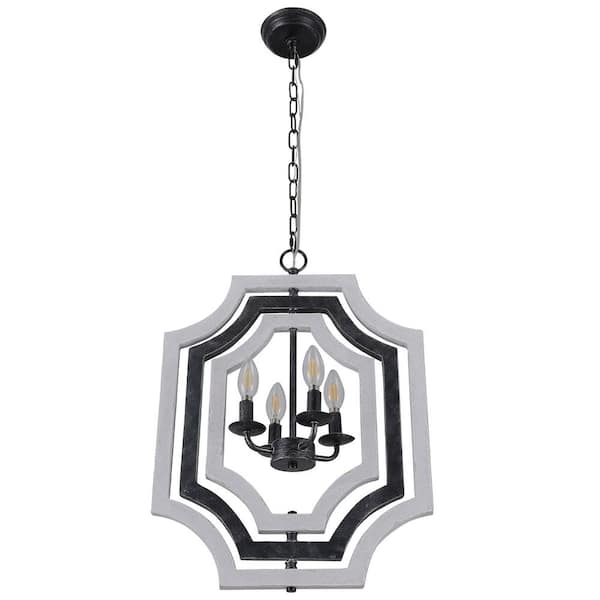 Vintage 4 Light Farmhouse Distressed White Rustic Linear Chandelier Hanging Pendant Light with Light Kit