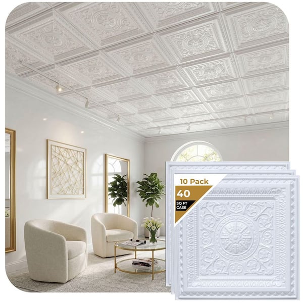 223 Economy Gloss White 2 ft. x 4 ft. PVC Lay-in Faux Tin Ceiling Tile (80 sq.ft./case)