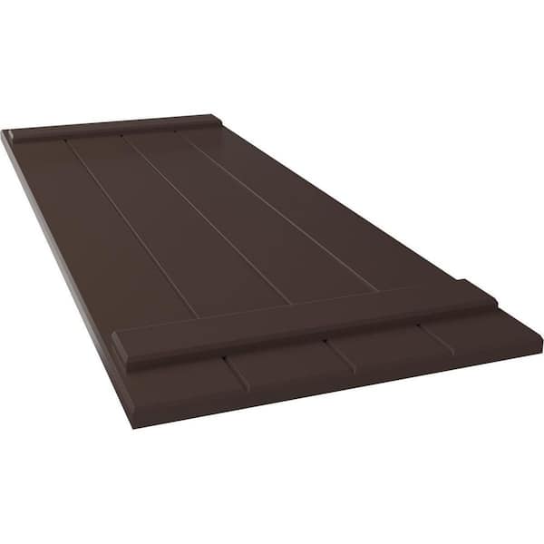 Ekena Millwork 21 1/2" x 34" True Fit PVC Four Board Joined Board-n-Batten Shutters, Raisin Brown (Per Pair)