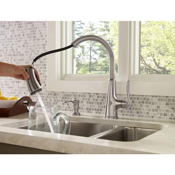 Pasadena Single-Handle Pull-Down Sprayer Kitchen Faucet with Soap Dispenser in Stainless Steel