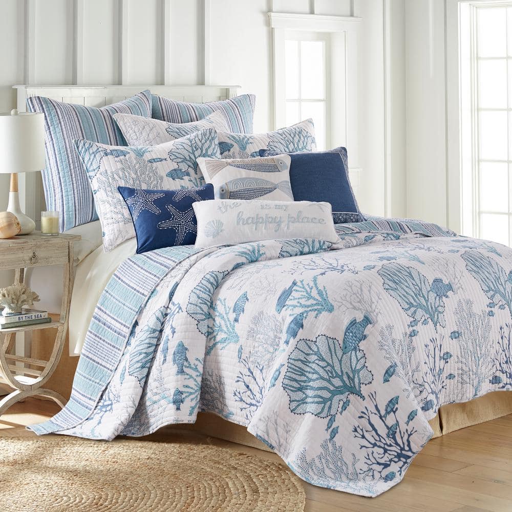 Lacey Sea Blue and White Cotton Euro Sham Set