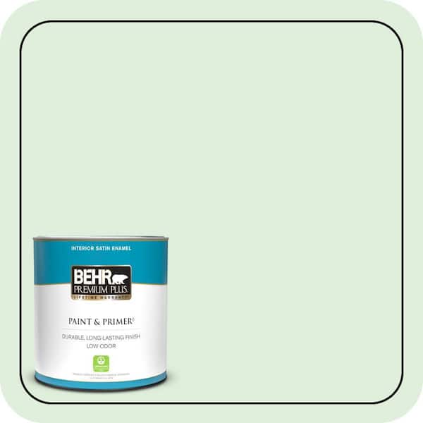 BEHR PREMIUM PLUS 1 qt. #450C-2 Breath of Spring Satin Enamel Low Odor Interior Paint & Primer