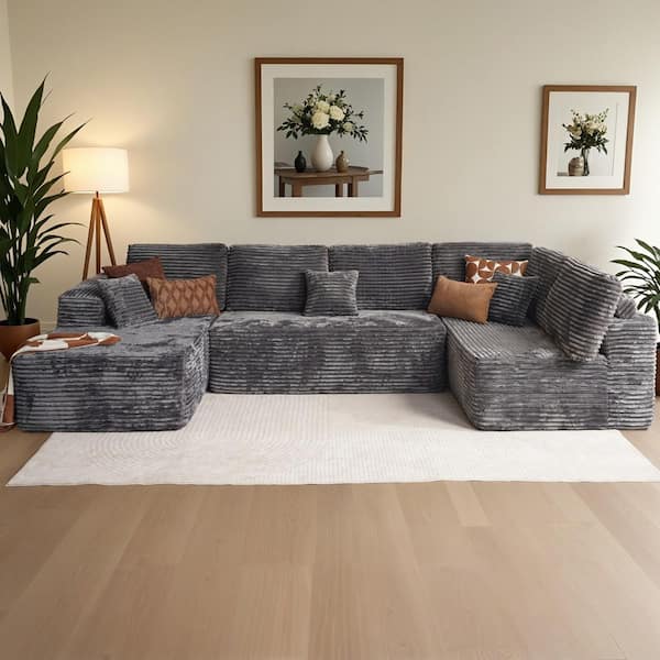 Allwex VG 133 in. Wide Arm 3-Piece Modern Plush Corduroy Deep Seat