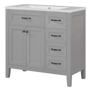 36 in. W Single Sink Freestanding Gray Bath Vanity with White Ceramic Top Unassembled