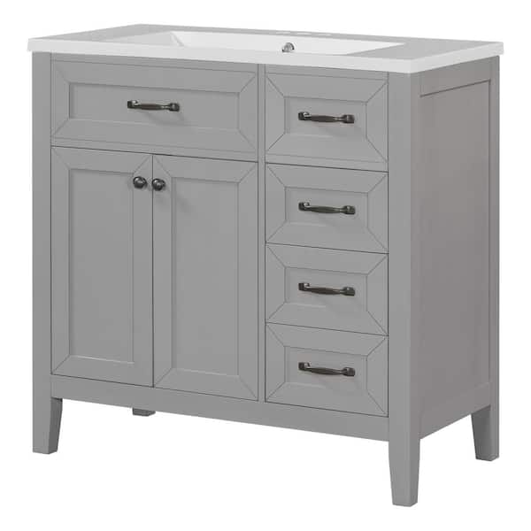 Dimakai 36 in. W Single Sink Freestanding Gray Bath Vanity with White Ceramic Top Unassembled