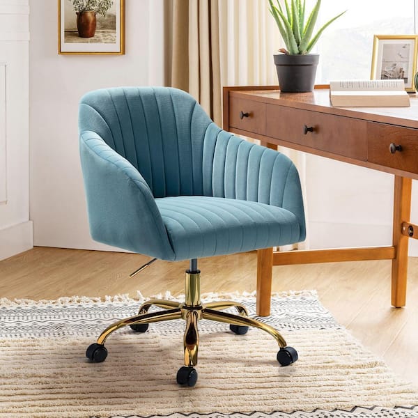 Jacinda Modern Blue Velvet Swivel and Adjustable Task Chair with Gold Base