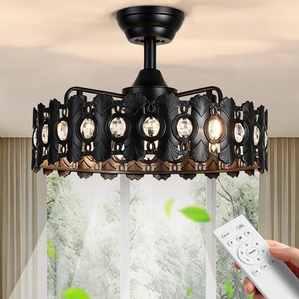 JUSHENG 17.72 in. Farmhouse Black Downrod Mount Ceiling Fan with JUSHENG 17.72 in. Farmhouse Black Downrod Mount Ceiling Fan with