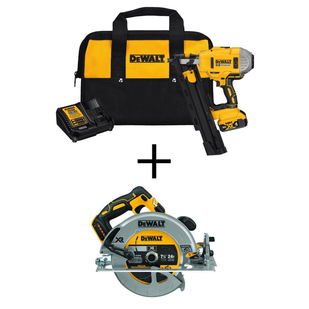 DEWALT 20-Volt MAX XR Lithium-Ion 21° Cordless Framing Nailer Kit and Brushless 7-1/4 in. Circular Saw (Tool Only) -  DCN21PLM1W570B