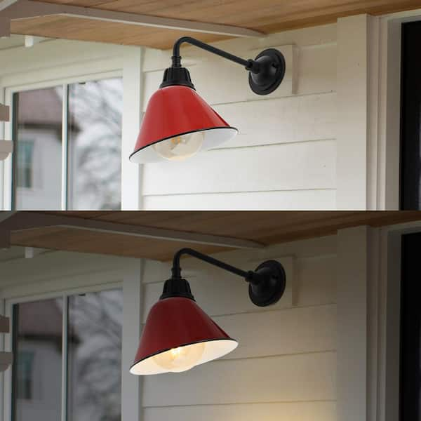 Croydon 9.63 in. Red 1-Light Farmhouse Industrial Indoor/Outdoor Iron LED  Gooseneck Arm Outdoor Sconce