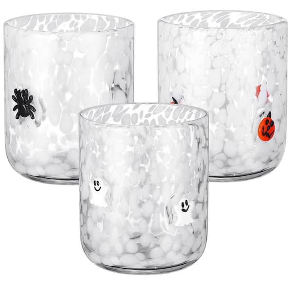 14 oz. Halloween Drinking Glasses Cups, Ghost Pumpkin Spider Icon Juice Glass Cups (Set of 3)