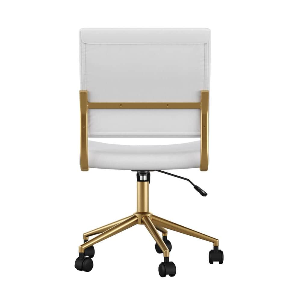 White Faux Leather Armless Swivel Office Chair with Brass Frame