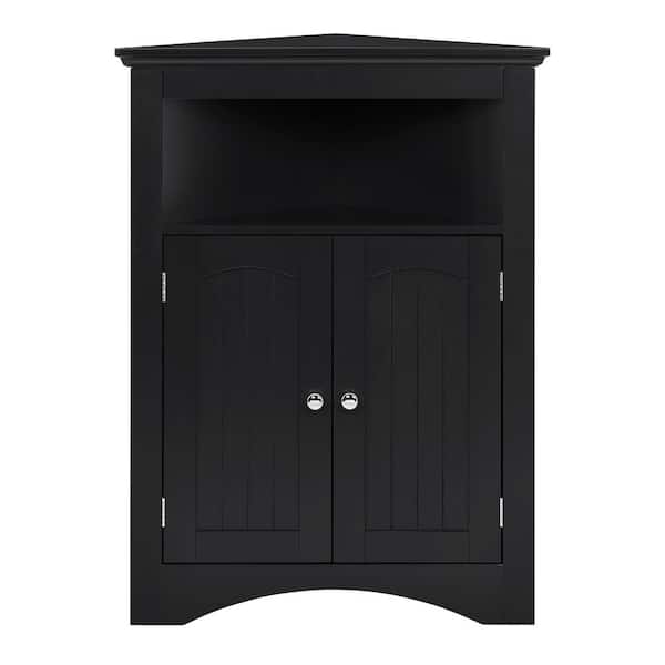 Unbranded 24.3 in. W x 17.2 in. D x 32.2 in. H Black Linen Cabinet with Doors and Shelves for Bathroom