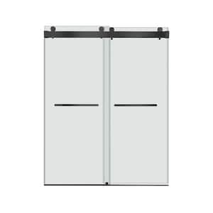 76 in. W x 76 in. H Sliding Frameless Shower Door in Matte Black with Soft-Closing 3/8 in. Clear Glass