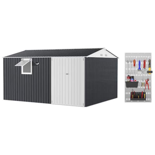 10x12 FT Metal Outdoor Storage Shed with Pushable Window - Sloped Roof, Ventilated & Lockable Doors