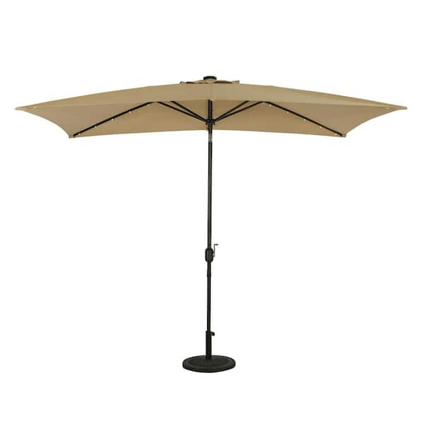 Island Umbrella Nassau 10 ft. x 6.5 ft. Rectangle Market Umbrella with LED Bulb Lights in Champagne - Breez-Tex