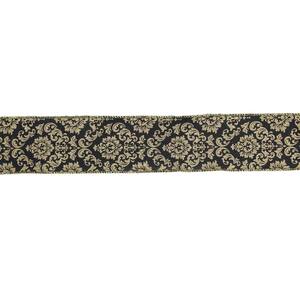 2.5 in. x 16 yds. Black and Gold Damask Christmas Wired Craft Ribbon