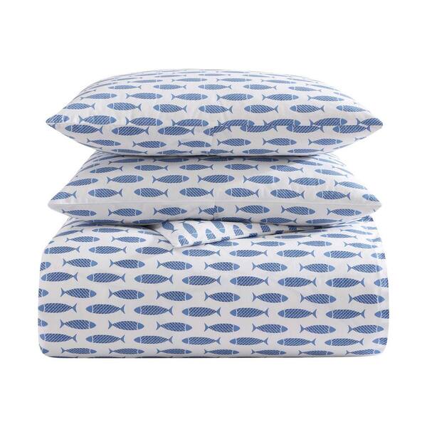 DUVETICA２点セット Nautica Woodblock Fish 2-Piece Blue Cotton Twin Duvet Set