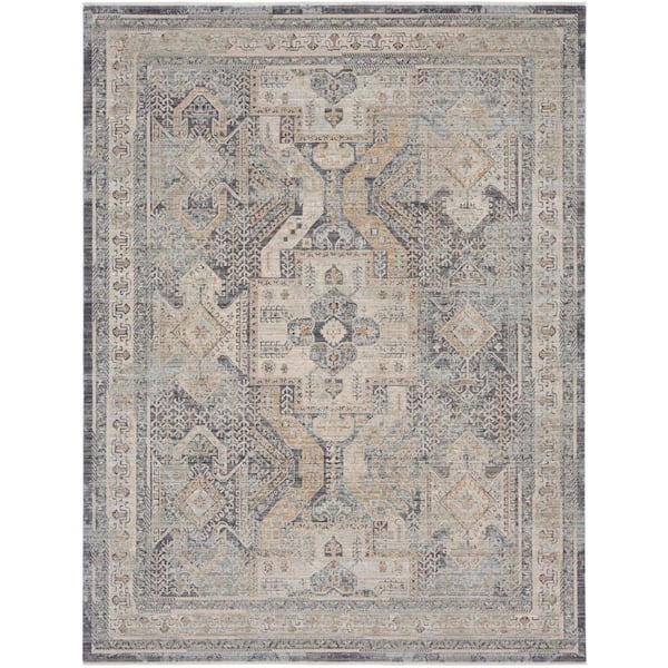 Nyle Ivory Charcoal 8 ft. x 10 ft. Vintage Persian Area Rug